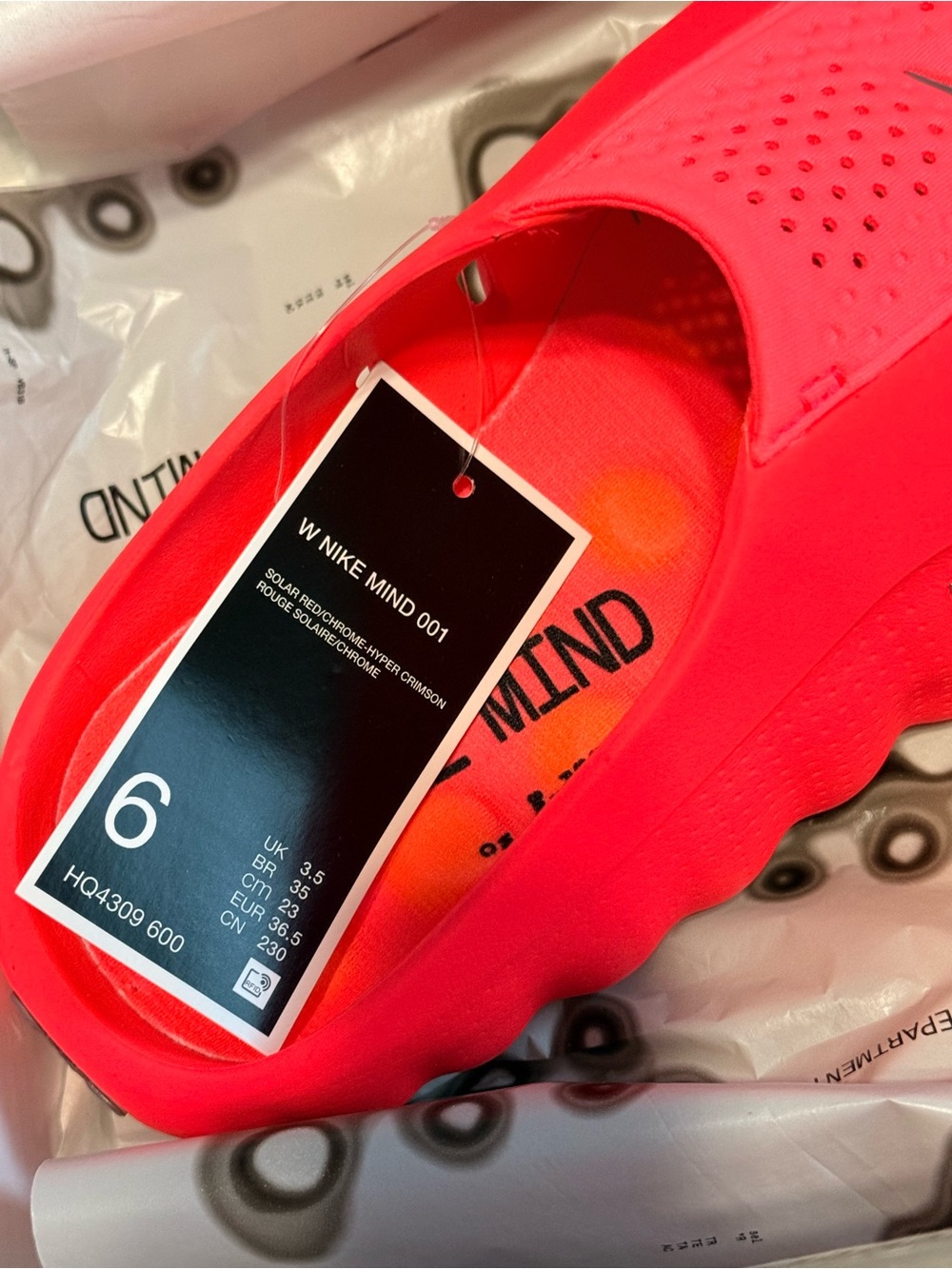 New Nike Mind 001 Mules (Unisex Size: Women's 6 / Men's 4.5) - Solar Red/Chrome - Picture 7 of 8